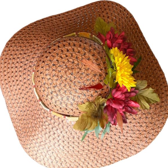 GROOVY GLAM Autumn Floral Church Wide Brim Straw Hat main image 6